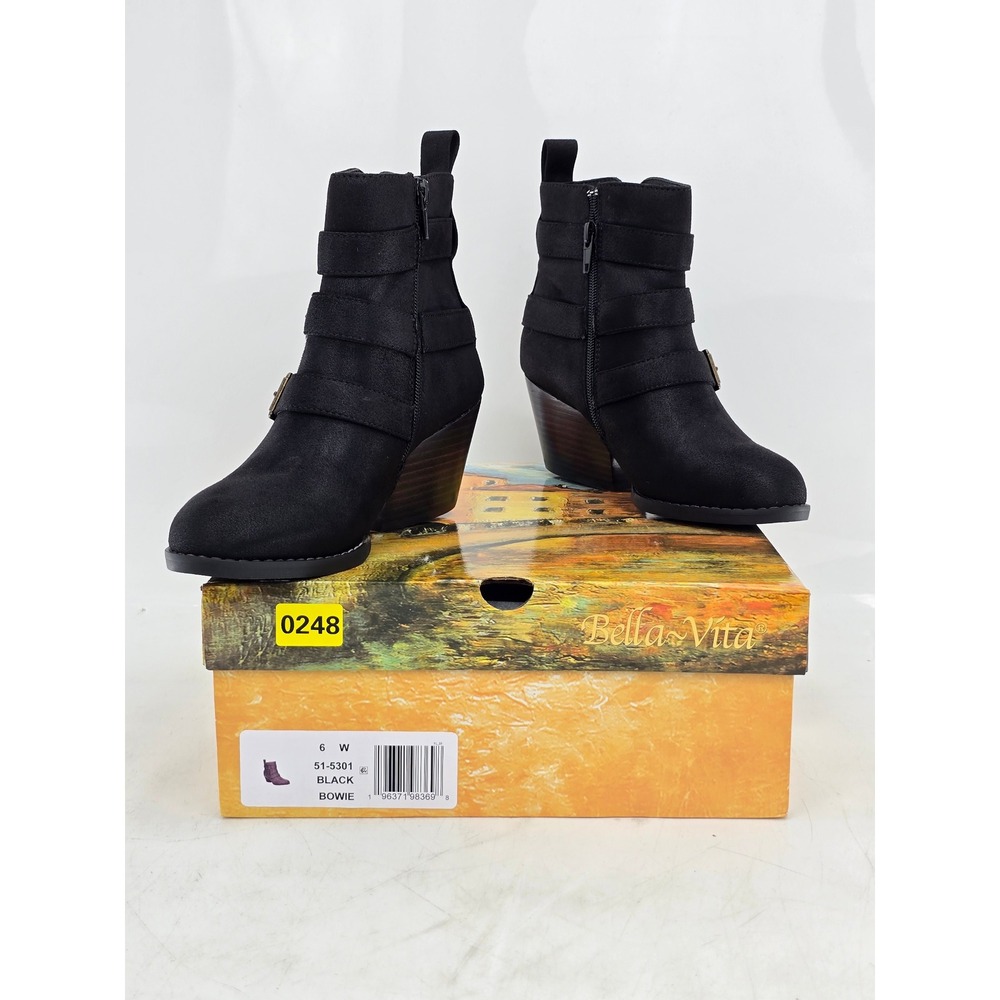 Bella Vita Bowie Ankle Boots Womens 6 W Black Triple Buckle - New